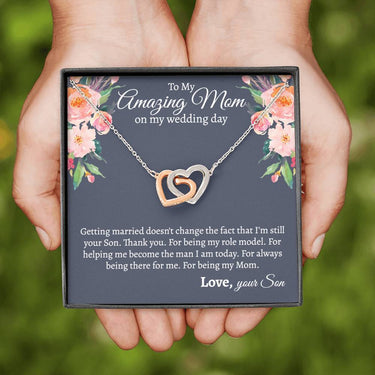 Amazing Mom Wedding Day (from son) Interlocking Hearts Necklace - Love You This Much